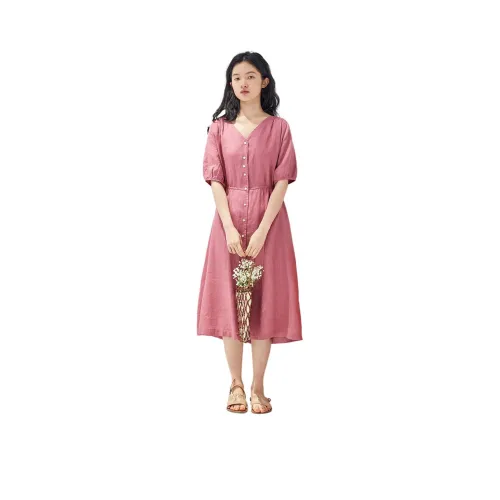 ZIMO Короткий рукав Платье Женское Фуксия