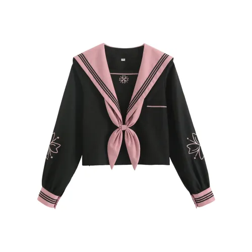 Luohua Candy Цветочный Blizzard, Черный длинный Sleeved Одиночная пара + Галстуки-бабочки Женская униформа