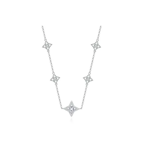 VIGG Alloy Synthetic Cubic Zirconia Rhinestone Necklaces Women's Silver White VIGG Сплав Синтетический Кубический Цирконий Стразы Ожерелья Женские Серебряный Белый
