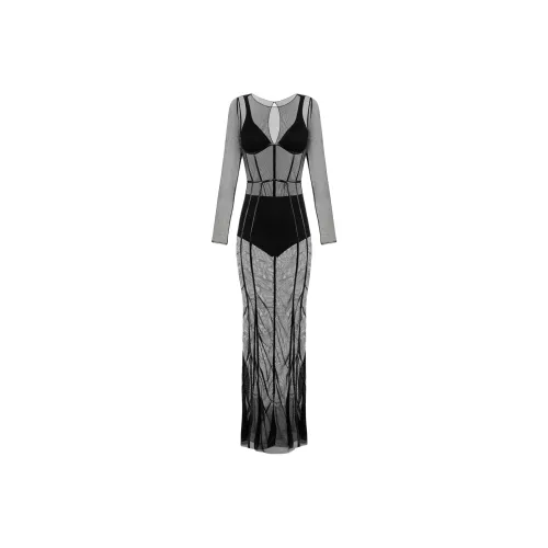 Elisabetta Franchi Длинное платье с длинными рукавами женское