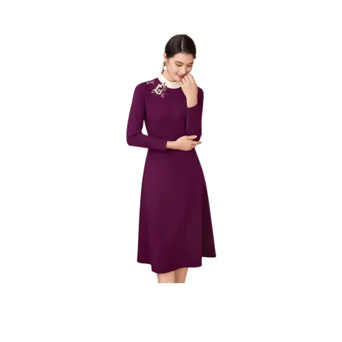 BBLLUUEE Длинный рукав Платье Женское Hibiscus Фиолетовый