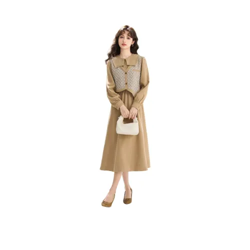 SMEN Длинное платье с длинными рукавами женское хаки