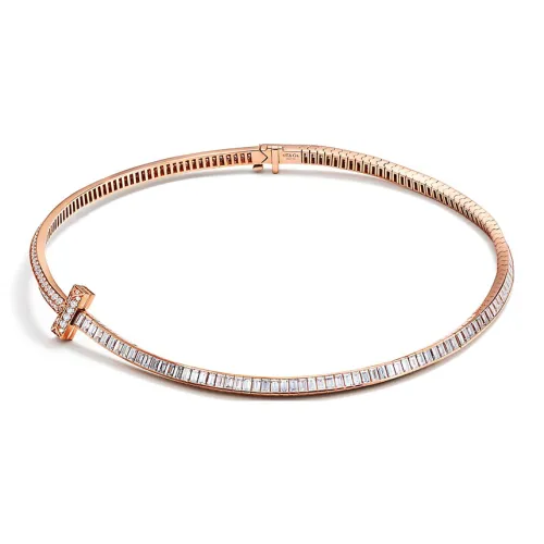 TIFFANY & CO. Бриллиантовое Колье T1 Розовое Золото 18 Карат С Бриллиантами Огранки «багет» И Круглой Огранки
