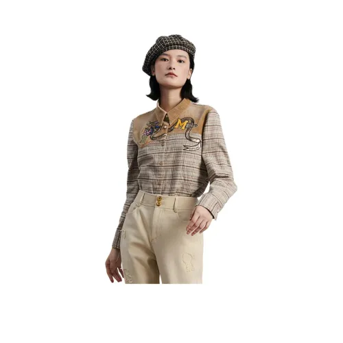 MIIDII Рубашка Женская Коричнево-хаки В клетку