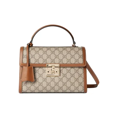 GUCCI Сумка с навесным замком ткань с покрытием через плечо сумка среднего размера женская бежевая и темно-коричневая