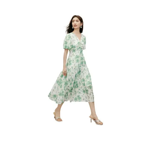 Hopeshow Короткий рукав платье женское зеленый цветочный