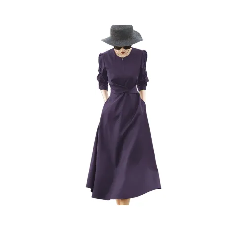 Wbwq Длинное платье с длинными рукавами женское фиолетовое