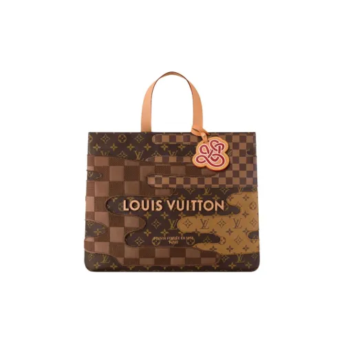 LOUIS VUITTON Nigo Collaboration Шоппер Этикетка Тоут Сумка Сумка для покупок Сумка среднего размера Мужская Коричневая
