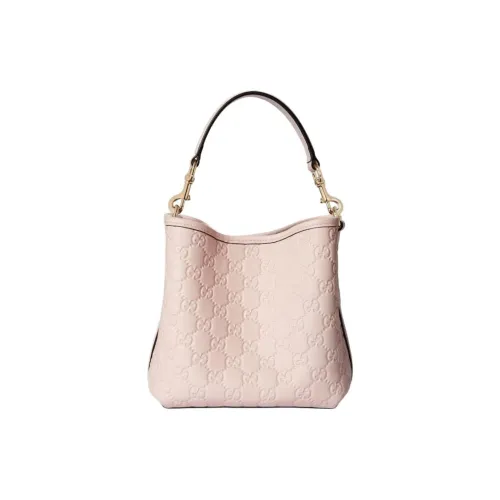 GUCCI GG Emblem Кожаная Сумка-ведро Сумка через плечо Маленькая Женская Розовая