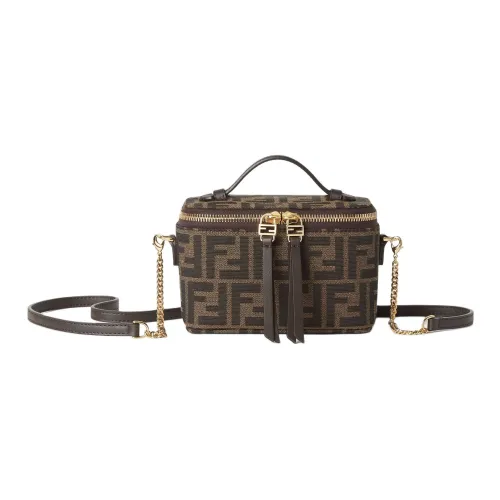 FENDI Жаккардовая ткань Lunch Box Bag Makeup Bag Сумка через плечо Сумка Mini Женская Коричневая