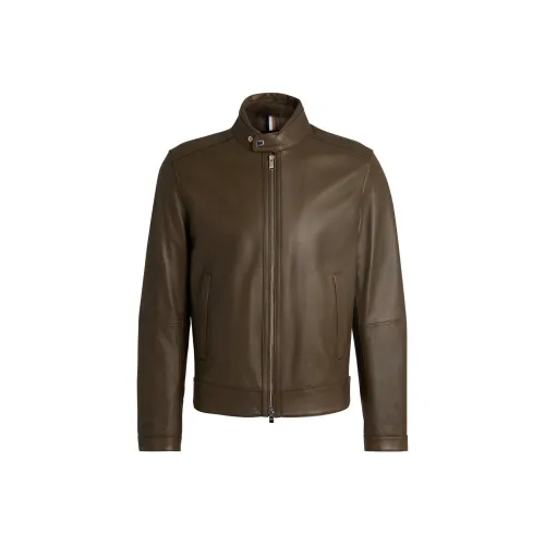 Hugo Boss Кожа Куртка Мужская Светло-Зеленая