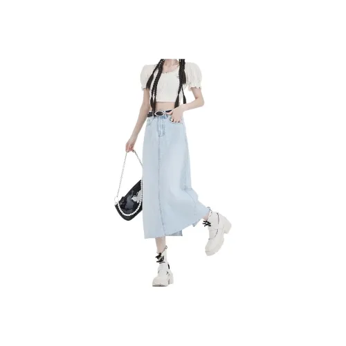 Flowers In Water Деним Длинный Юбка Женские