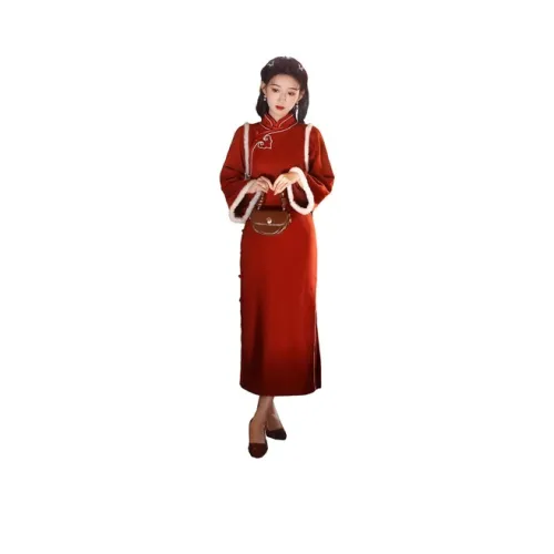 Красные цветные одежды Чонсам Женские Красный