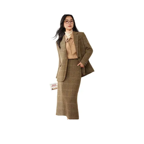 OUNIXUE Комплект с юбкой Женские Кофейная клетка