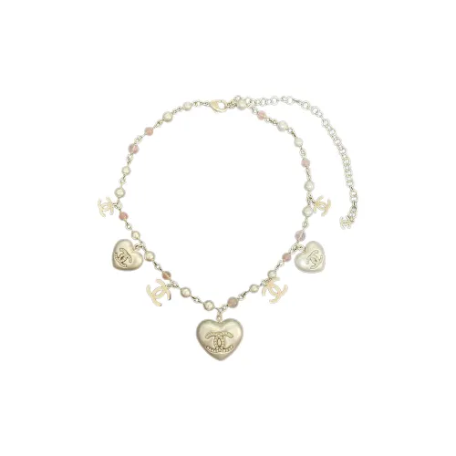 CHANEL Сердце-образный Металл Стразы Искусственный Жемчуг Ожерелья Женские Золотой