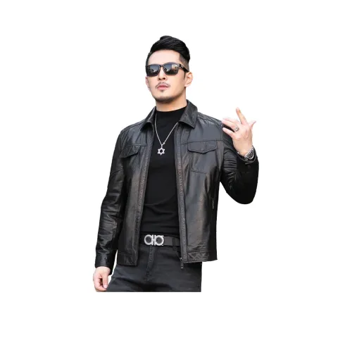 JIMU Leather Jacket Men's Black
