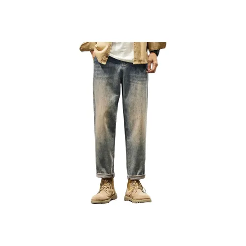 YUQIAN Желтые Грязные Мужские Джинсы