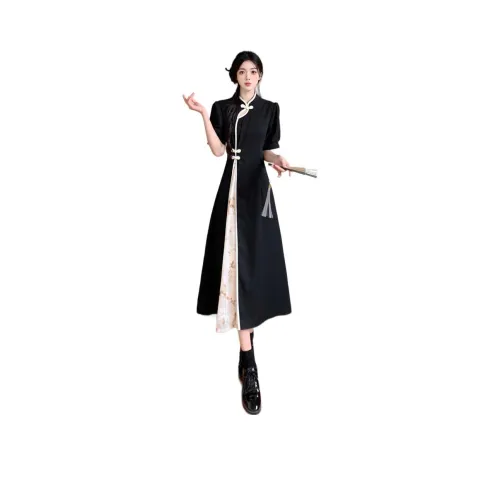 LAKESI Черное Женское Короткое Платье с Короткими Рукавами