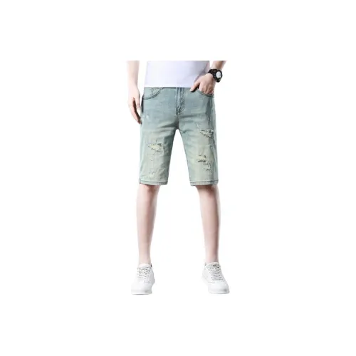 JIKENDI Blue Men's Denim Shorts JIKENDI Синий Мужские Джинсовые Шорты