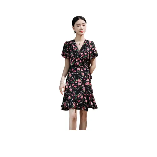 Hang Yi Court Короткий рукав Платье Женское Красное