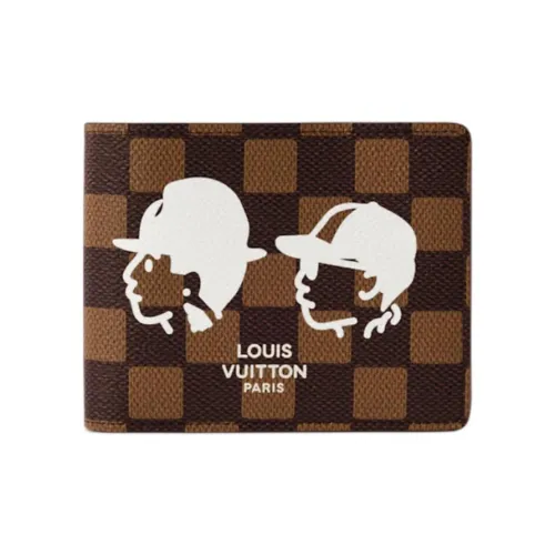 LOUIS VUITTON Nigo Collaboration Multiple Damier Phriendship Покрытый холст Кошелек Мужской Коричневый