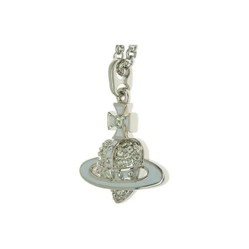 Vivienne Westwood Латунь Платина Reverse Saturn Design Подвеска Ожерелье Унисекс Серебряный Синий