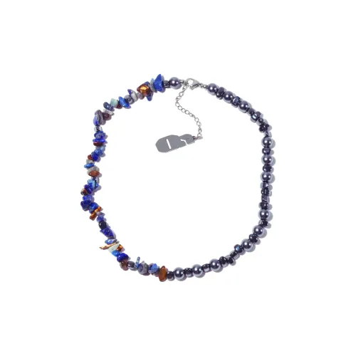 Get'em ON Смешанный Crushed Камень Серебристая бусина Серебряное титановое стальное ожерелье унисекс