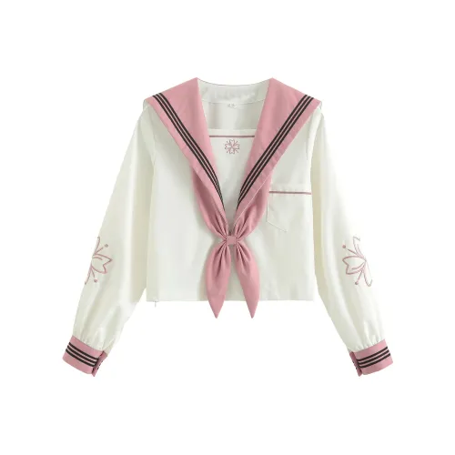 Luohua Candy Цветочный Снег, Розовый Длинный Sleeved Одиночная пара + Галстуки-бабочки Женская Униформа