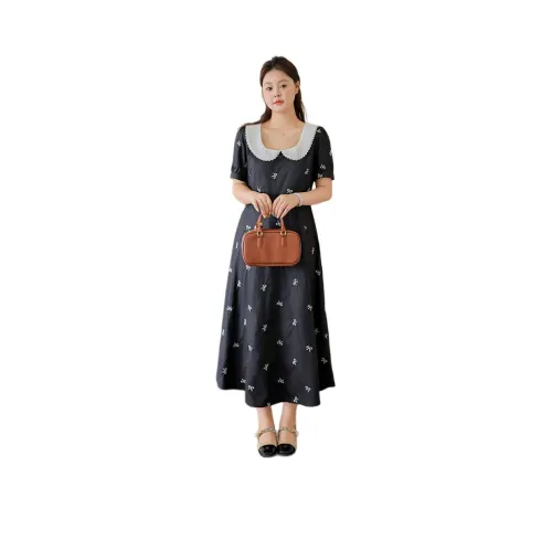 DAMABAIFENBAI Короткое платье с короткими рукавами для женской округлой фигуры черное