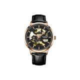 Розовый корпус, черный циферблат, кожаный ремешок [упаковка + кожаный ремешок]