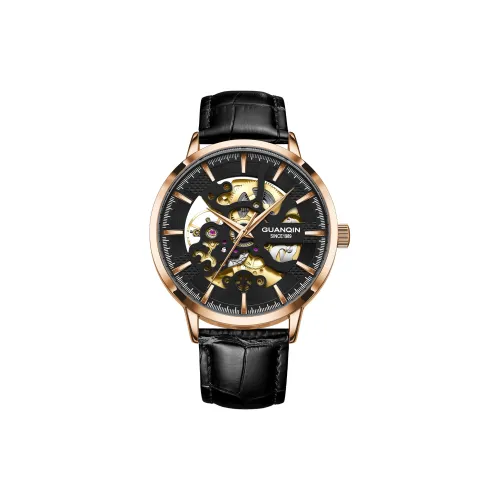 GUANQIN Brogues Collection Автоматический Механический Механизм Кожаный Ремешок Часы Мужские Черный Циферблат