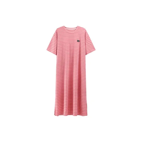 JinShaLa Ice Silk Ribbed Short Sleeved Nightgown Women's