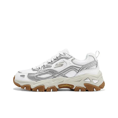 Skechers Дышащий Увеличивающий Высоту Устойчивый к Износу Низкий Топ Тяжелая Подошва Мужские Серебристо-Белые