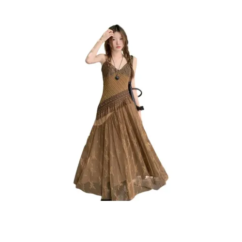 DOSOHEB Винтажный коричневый Нижняя юбка Платье Женские Слиплатья