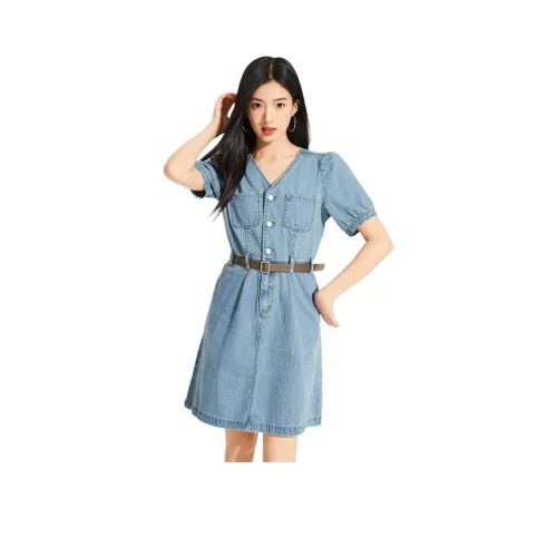 Hotwind Короткий рукав Платье Женское Синий