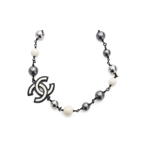 CHANEL CC Серебряное Покрытие Ожерелье Женское Черное
