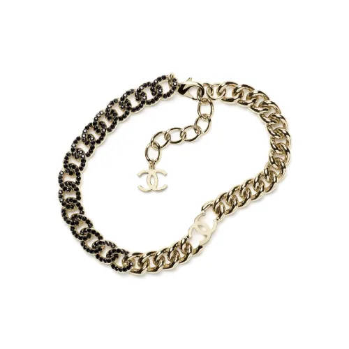 CHANEL Double C Rhinestone Metal Necklaces Женские Gold