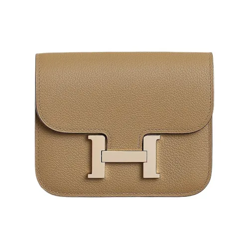 HERMES Constance Slim Evercolor Телячья кожа Кошелек Женские Пыль Мокко Хаки