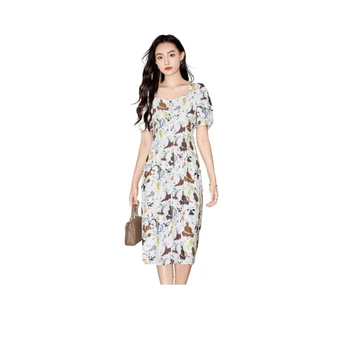 SMEN Короткий рукав Платье Женское Многоцветное