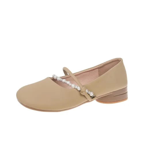 NANJIREN Лето Французский Мягкий Минималистский стиль Жемчужный Украшение Грубый каблук Туфли Мэри Джейн Плоская подошва