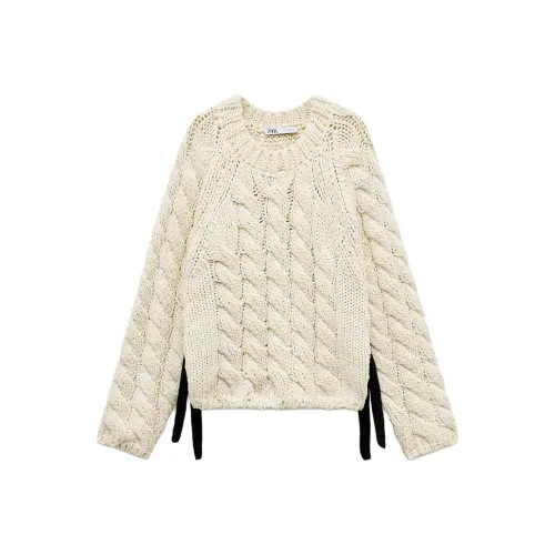 ZARA Бежевый/черный Женские Свитеры