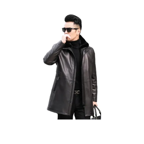 JIMU Натуральная кожа куртка мужская длина (размер в длину) козья кожа норковая подкладка пальто мужское толстое пальто мужское