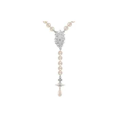 Vivienne Westwood Стекло Pearl Brass Platinum-Plated Necklaces Женское Серебро