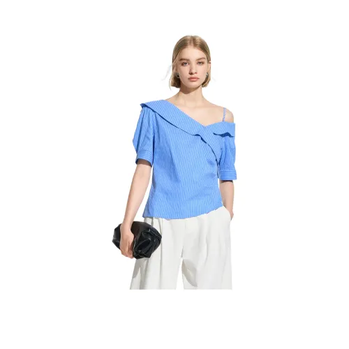 BEIQIANNI Синие Белые Полосатые Рубашки для Женщин