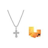 Ожерелье с ярким цирконием в форме креста - серебряное