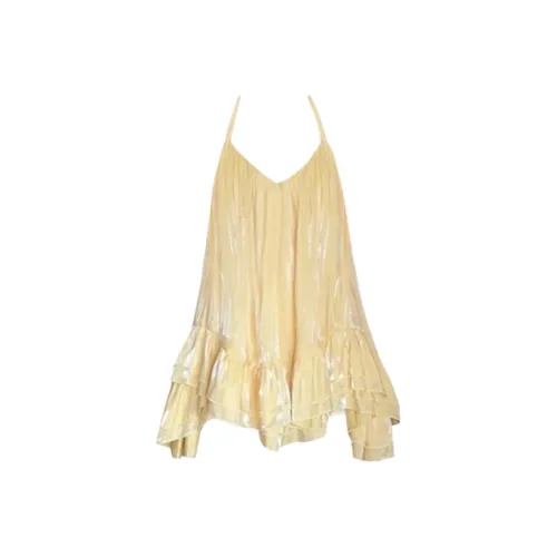 DOKZB Желтый топ на бретелях, короткие юбки, женские слиплатья