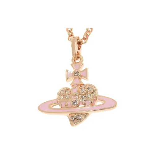 Vivienne Westwood Латунь Reverse Heart Saturn Design Ожерелье Унисекс Розовое золото Розовый