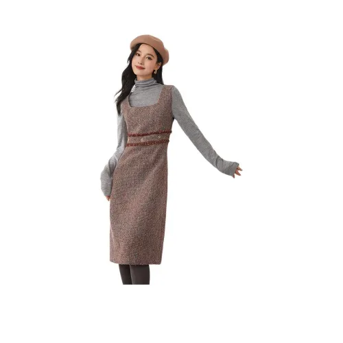 OUNIXUE Без рукавов Платье Женское Серый Красный