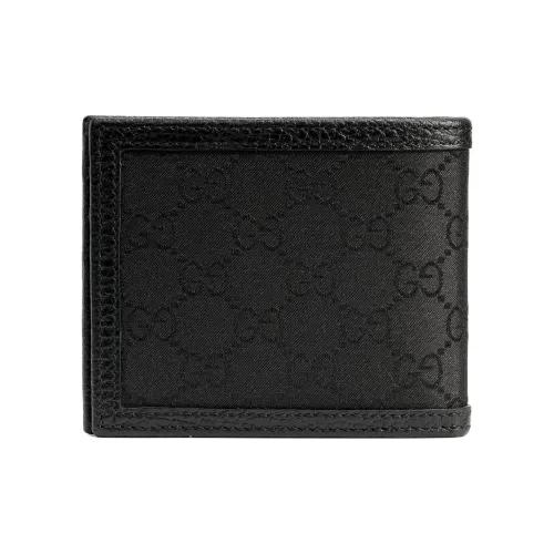 GUCCI Canvas с кожаными вставками укороченный двойной складной кошелек мужской черный