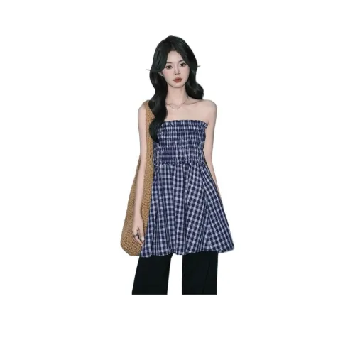 FOREVER 21 Синяя клетка Женские Платья без рукавов